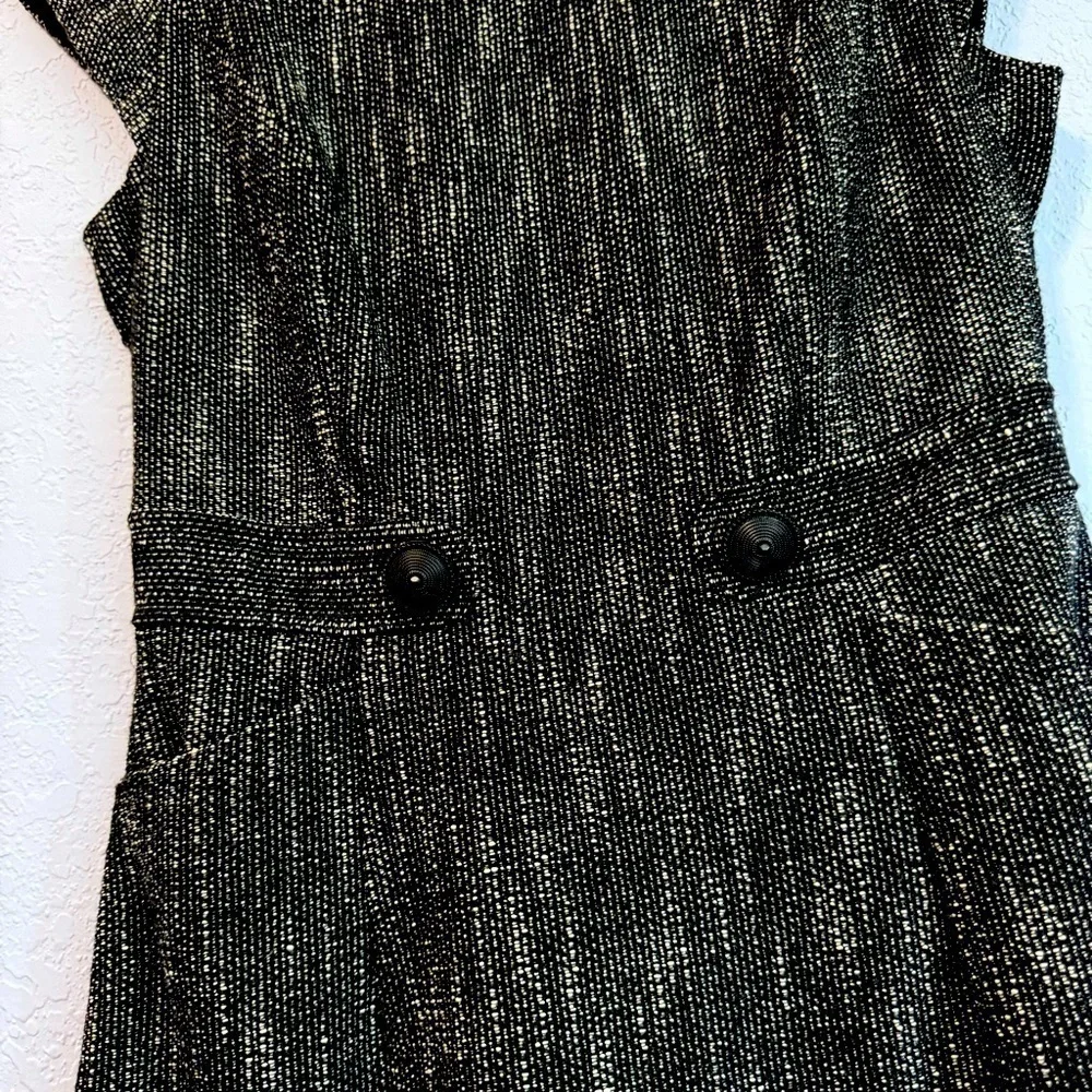 Nanette Lepore Black White Tweed Fringe Pockets Above the Knee Dress